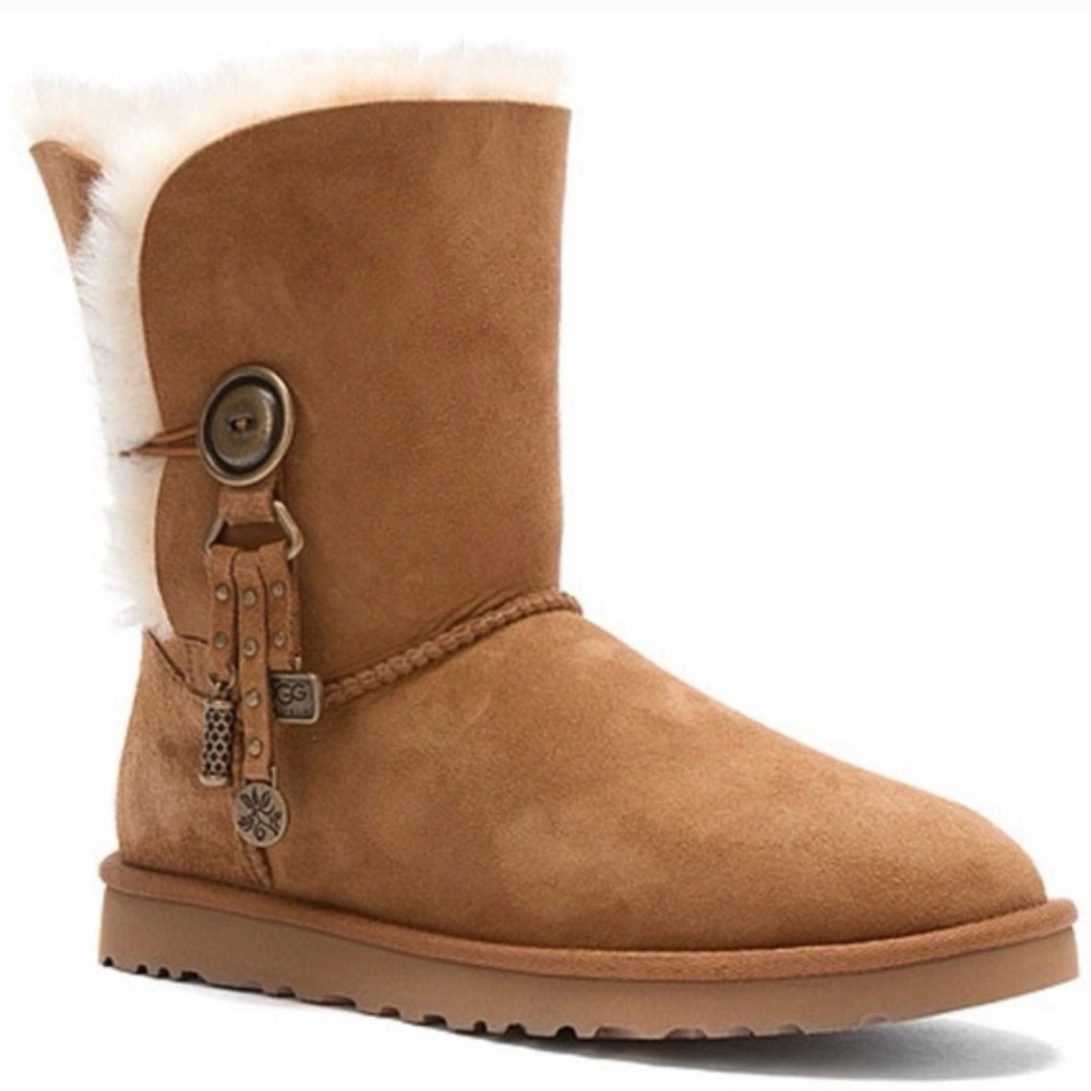 UGG‎ Azalea Charms Sheepskin Tan Brown Suede Boots Boho Cozy Women's US 8